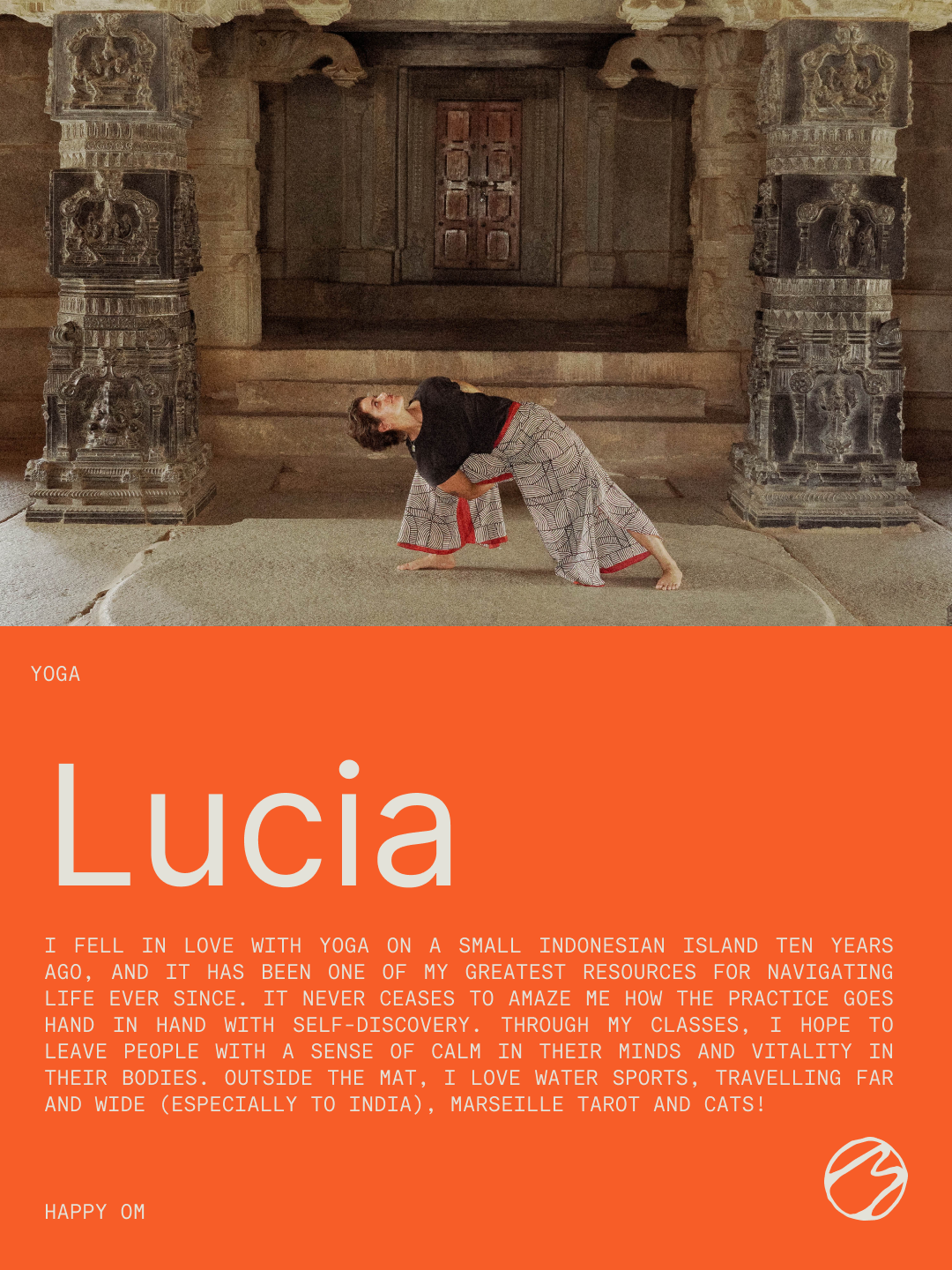 Lucia — Happy Om teacher portrait and biography