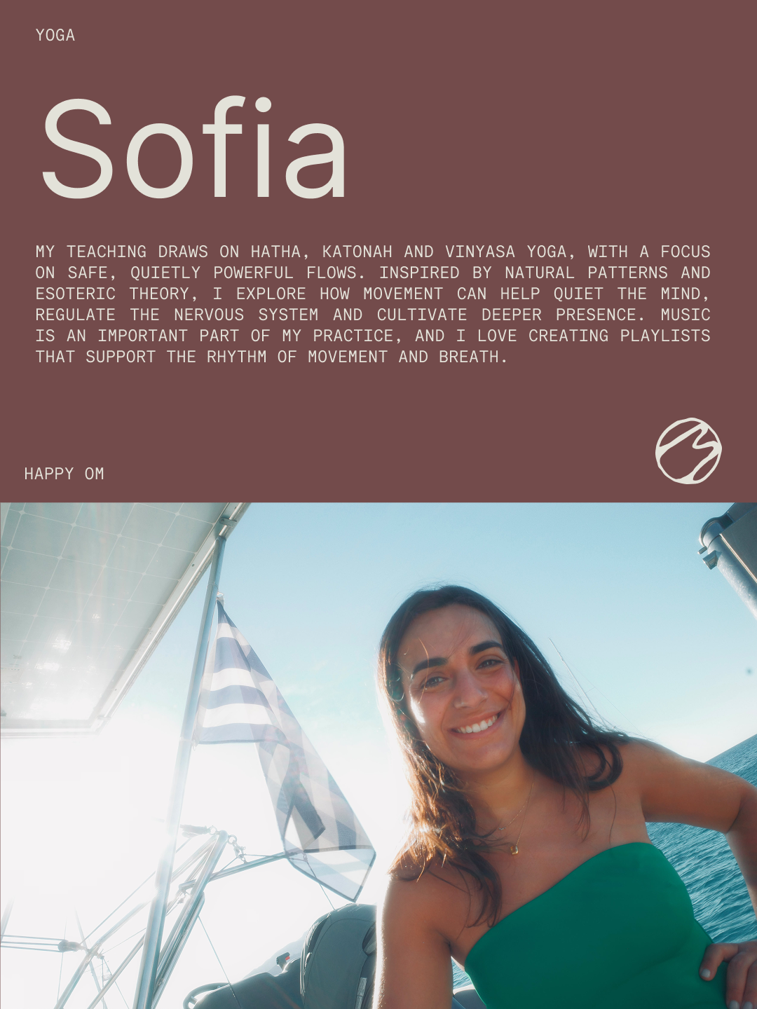 Sofia — Happy Om teacher portrait and biography