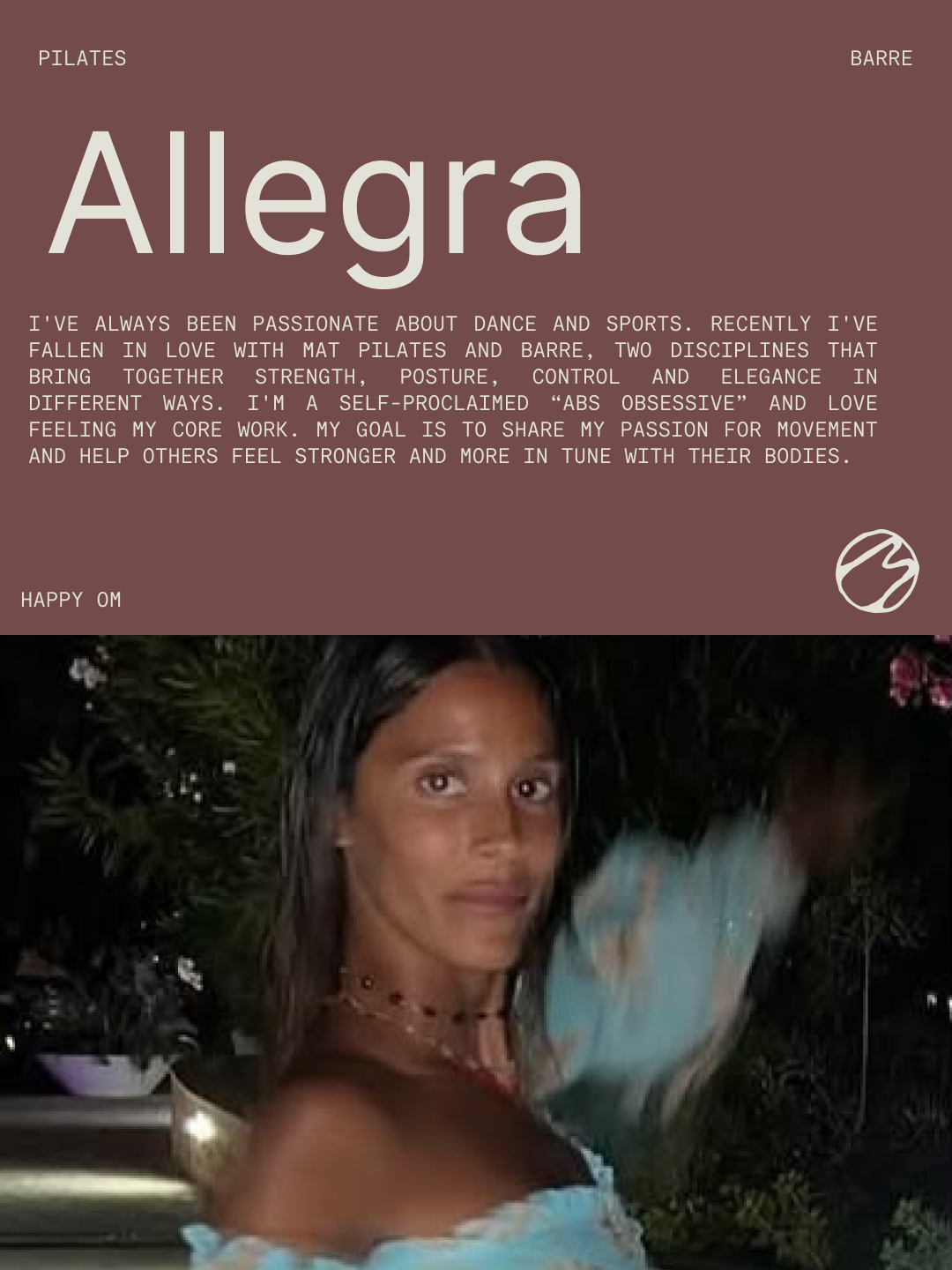 Allegra — Happy Om teacher portrait and biography